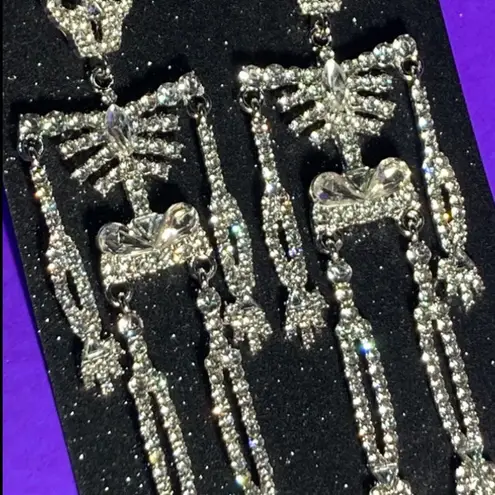Boutique NEW Bling Rhinestone Skeleton Corpse Earrings Embellished Bedazzled Gothic Egirl