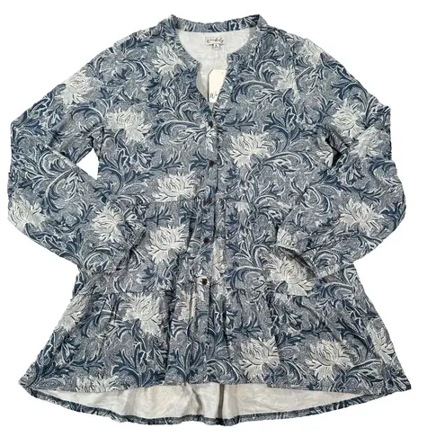 Wonderly Julianna Tunic Long Sleeve Button Down Women's X-Large Blue New