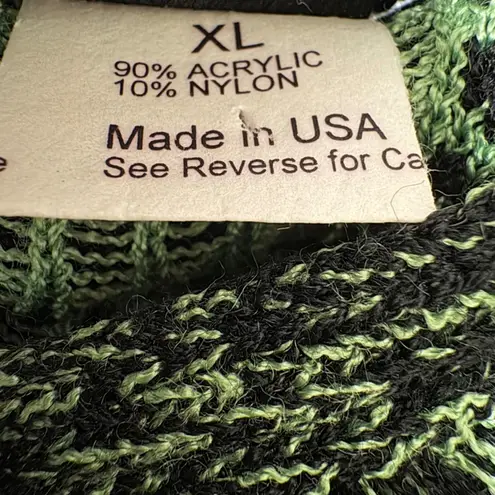 VTG San Remo Womens Knit Jacket XL Black Green Fringe Geometric Boho Cottagecore