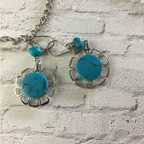 Peruvian Stone Necklace Set Silver