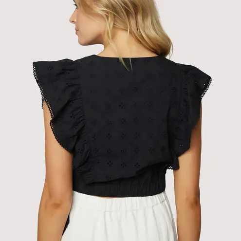 Lost + Wander Arula Black La Luna Eyelet Embroidered Ruffle Crop Top A 1X 14
