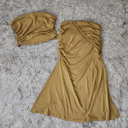 Anthropologie Celandine The Gabbie Strapless Ruched Midi Set Bronze Size Large Gold