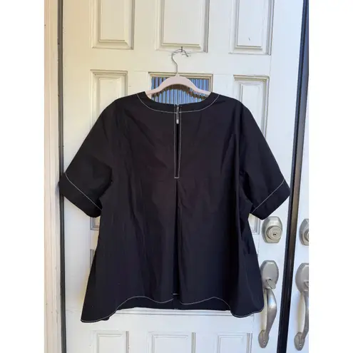 Maeve The Emmy Short-Sleeve Black Cotton Contrast Stitch Swing Blouse Size 1X