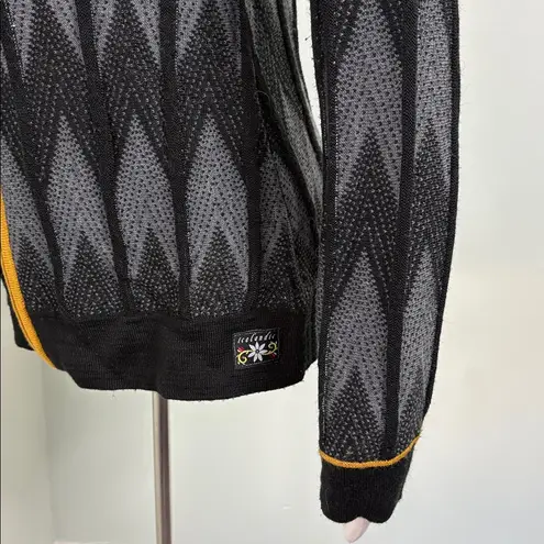 Icelandic Design Chevron Zipper Cardigan Sweater Medium Black