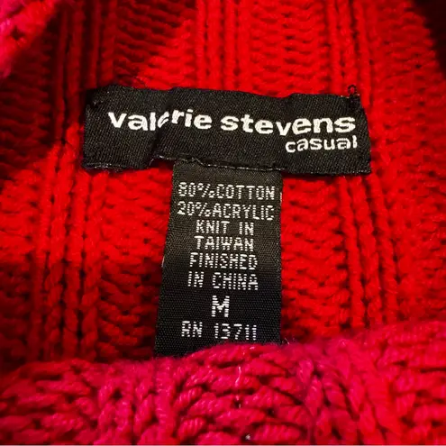 Valerie Stevens Red Ribbed Mock Neck Cotton Blend Sweater Medium Christmas