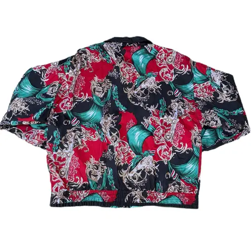 Pinstripe Petites Vintage Red Green Christmas Zip Up Windbreaker Bomber Jacket