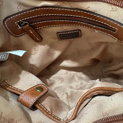 B.O.C. Born Concept Brown Vinyl & Woven Straw Scoop Tulip Crossbody Bag