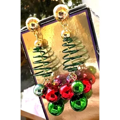Christmas Tree Earrings New Handmade Jingle Bells Dangle Posts Festive P… Green
