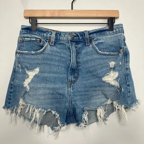 Abercrombie & Fitch High Rise Mom Short Womens 30 Blue Denim Distressed 90s