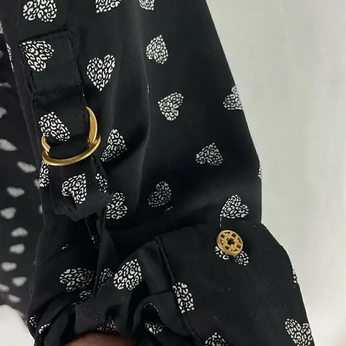 Jaclyn Smith Heart Print Roll Sleeve Blouse (Black) - Medium