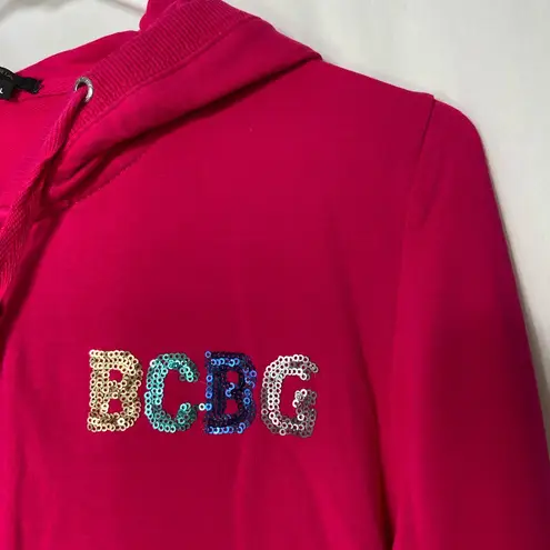 BCBGMAXAZRIA NWOT BCBG women’s colorful bright pink‎ sequin hooded full zip sweatshirt large
