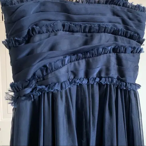 Monique Lhuillier Ruffle Evening Gown, Navy Blue, Size 4