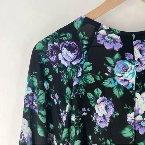 Belle Sky Belle Sky Chiffon Floral Print Strappy V-Neck Long Sleeve Faux Wrap Blouse L