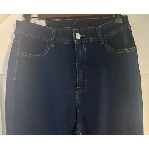 H&Y Fashions Frayed Flare Bell Bottom Distressed Dark Wash Jeans Women’s Sz XL Blue