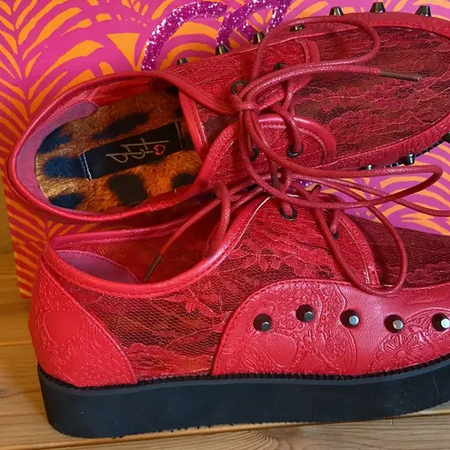 Iron fist NEW! Lovelace Your Face RED Lace Studded Platform Creepers Size 36/5