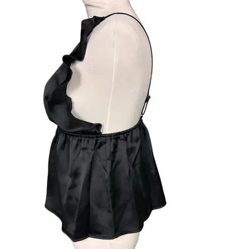 We Wore What NWT Women's Black Ruffle Sleeve Silky Blouse Open Back Size L