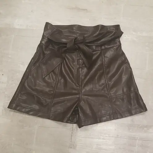 💕JONATHAN SIMKHAI💕 Mari Vegan Leather Tie Shorts Chocolate Dark Brown 10 NWT