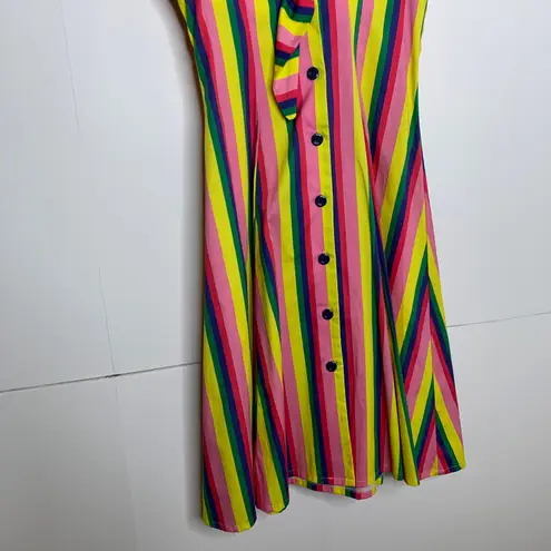 STAUD Alice Tie-front Striped Stretch-cotton Poplin Dress In Pink Stripe