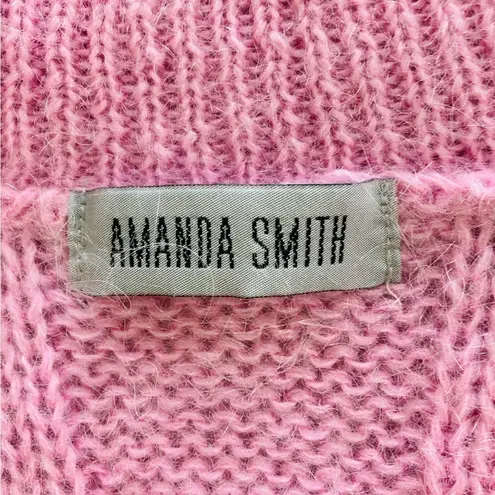 Amanda Smith Vintage Pink Mohair Sweater L Cozy Soft Girl Fuzzy Knit Cable Luxe