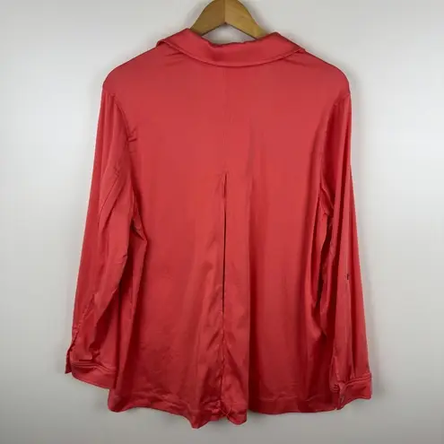 Soft Surroundings Soft Surroundings Thelma Tunic Sz L Button Up Tencel Blend Long Sleeve Coral
