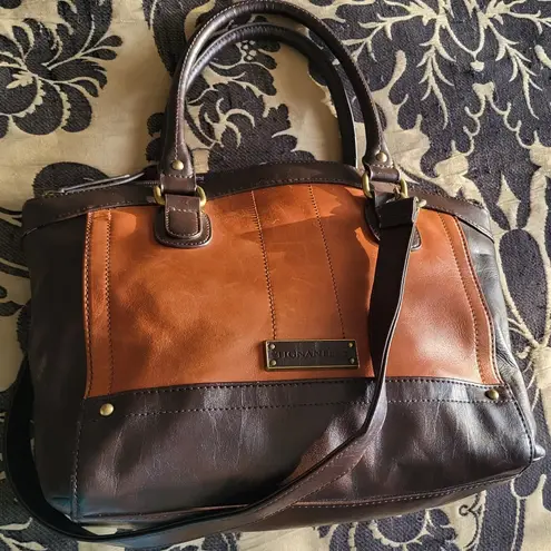 Tignanello Hide and Seek Two Tone Genuine Leather Handbag with Detachable Strap Brown