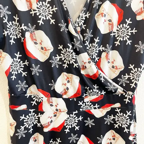 MS BASIC Christmas Dress Woman XXL Black Red Card Holiday Stretch Comfort Cats