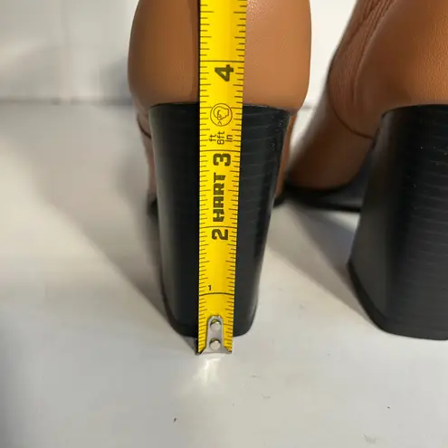 Open Edit Tan Faux Leather Sock Booties Pointed Toe Block Heel Boots Size 8M