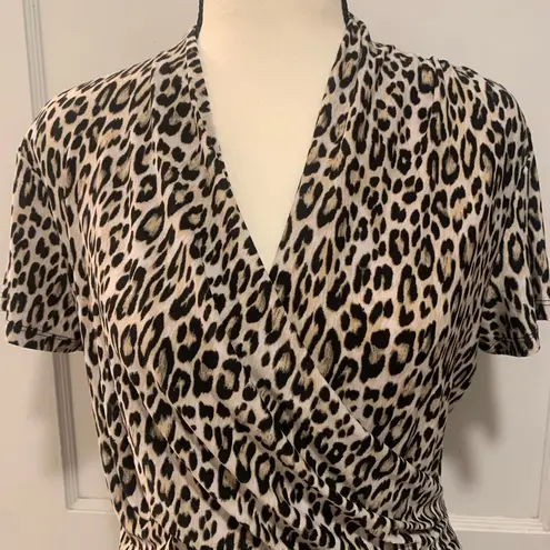 T Tahari  | Animal print wrap style shirt