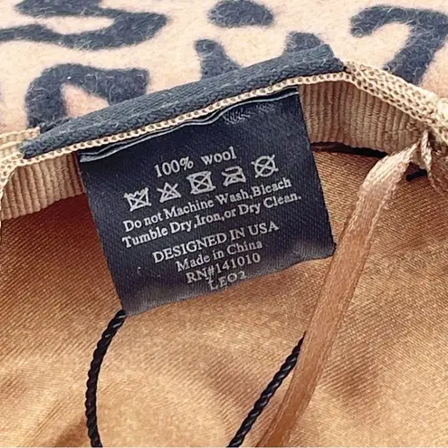 NWT Olive & Pique Leopard Print Wool Wide Brim Fedora Hat Tan Black Boho Fall Brown