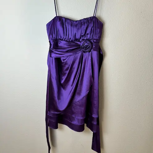 CITY STUDIO Party Dress Purple Satin Pleated Bodice Rosette
