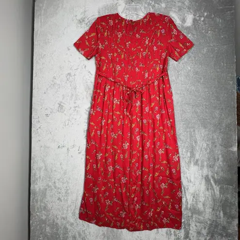 Betsy Lauren Dress Womens 6 Red Yellow Floral Midi Bohemian Cottagecore Prairie