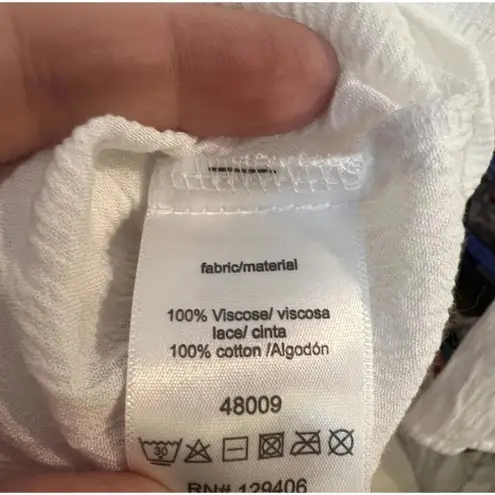 Lascana for Venus White Peasant Blouse Size M Eyelet Lace Tassel Boho Top Size M