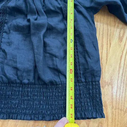 frame denim FRAME Black 100% Ramie Off The Shoulder Smocked Detail Blouse Size Large Top