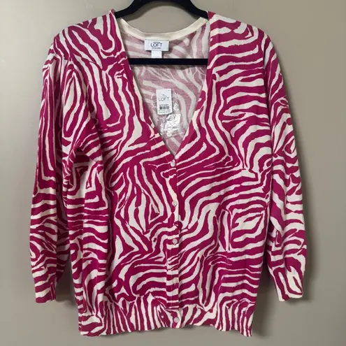Loft NWT Ann Taylor  Vibrant pink zebra print pima cotton cardigan sweater XL