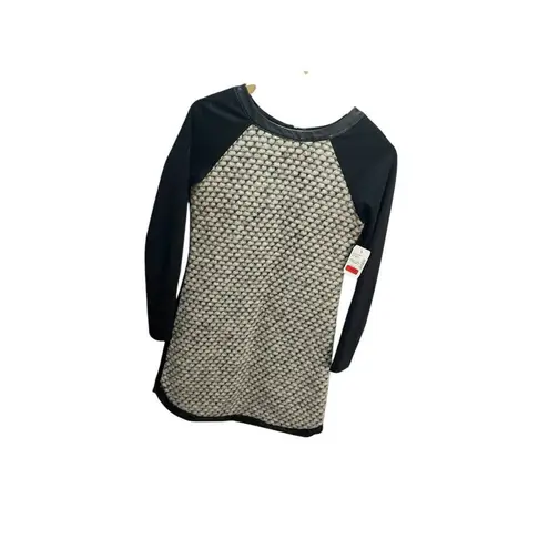 Wai Ming S Black Knit Leather Trim Dress Mohair Long Sleeved Fitted NEW