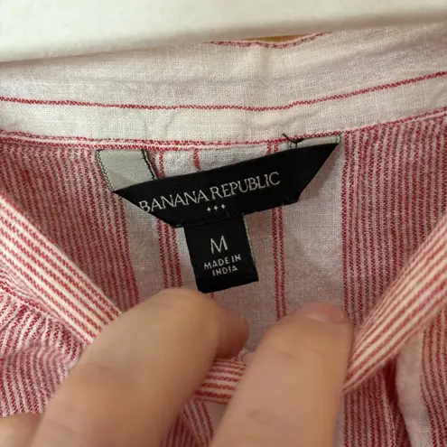 Banana Republic  Stripe Textured Peasant‎ Top, Linen/Cotton, White/Pink Medium