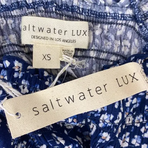 Saltwater Luxe Blue & White Floral Print Maxi Full Length Peasant Dress XS