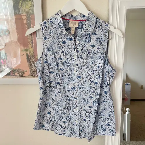 st. john's bay  Coastal Seashell Lobster Button Down Blouse Tank Top Med Petite