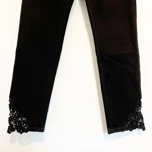 Soft Surroundings  Denim Touch of Lace Straight Leg Slim Ankle Jeans Black Size 6