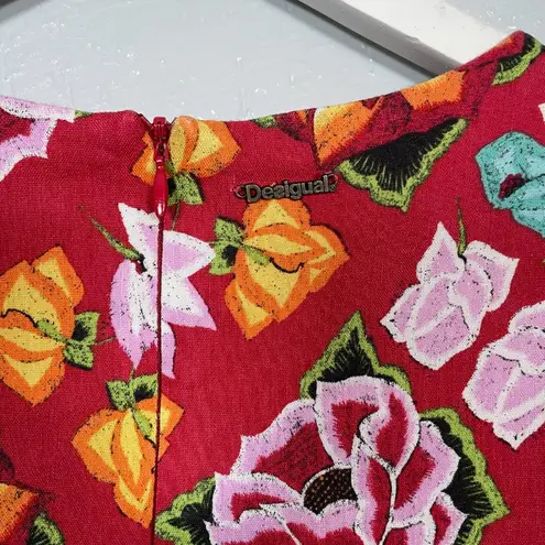 Desigual Women 38 Red Foulard Sheath Dress Bandana Mandala Floral Linen Boho