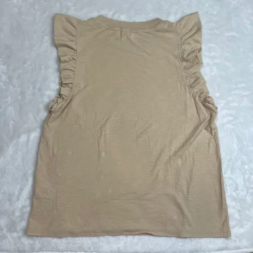 Nation Ltd Paulette Tank Women's Size Medium Pima Cotton Tan Crew Neck Ruffle