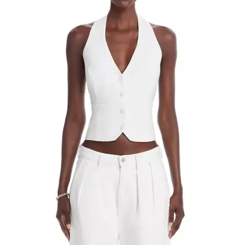 AQUA  Women's Halter‎ Vest Top Cropped Fitted White Sleeveless XL
