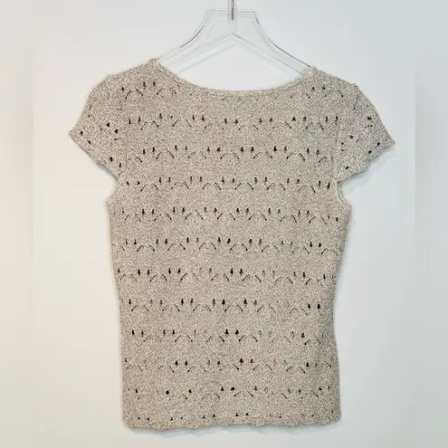 St. John  Beige Tan White Black Melange Lace Knit Top Shirt Blouse Size S