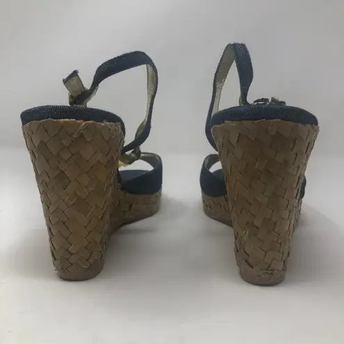 Nina  Denim Strap Wedge Sandals Size 8