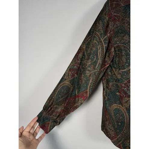 Carlisle Vintage  100% Silk Paisley Print Long Sleeve Button Blouse Womens Size 6