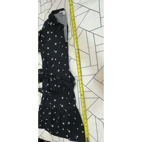 Free Assembly Belted Tiered Dress Pockets Long Sleeve Star Print Black Small
