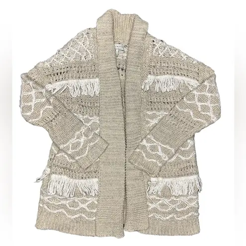 Lucky Brand  boho Aztec southwestern earthy chunky knit fringe open cardigan S