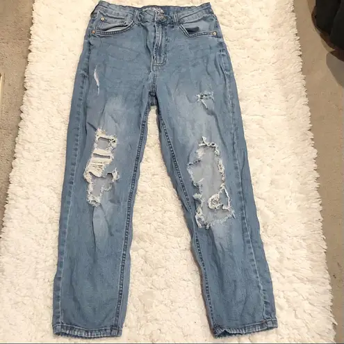Wild Fable  High Rise‎ Cropped Mom Jeans Distressed Light Wash 8