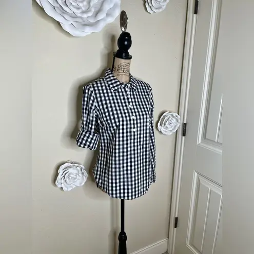 Vineyard Vines  Black & White Gingham Check Half Buttoned Pullover Top Sz 4