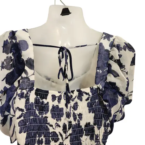 Sienna Sky  Puff Sleeve Purple Floral Smocked Ruched-Front Blouse Chic Top Medium